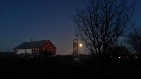 OUR BARN AND SILO AS THE MOON COMES UP