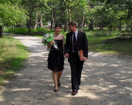 The day of our wedding at Great Falls, Virginia