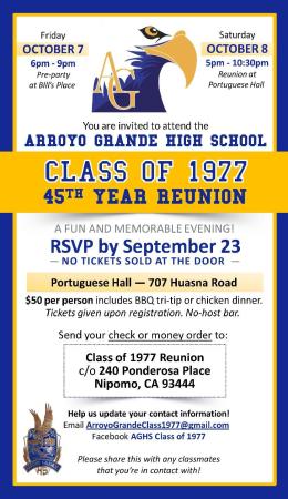 CLASS OF 1977 45TH YEAR REUNION