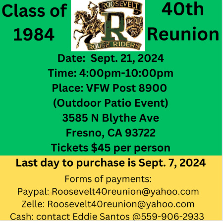 Roosevelt High School Class of 84’s 40th Reunion