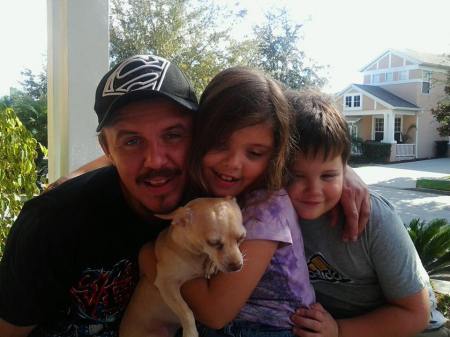 My 2 grandkids, Aiyana,Colin with my son Chris