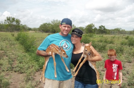 Tim and Seann with twin fawns 6-13-2013