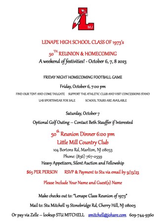Class of 1973 Lenape HS Reunion Weekend