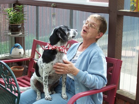 My Wife Jean and Blue in our Greenhouse