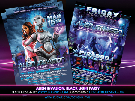 Alien Black Light Invasion Flyer Design