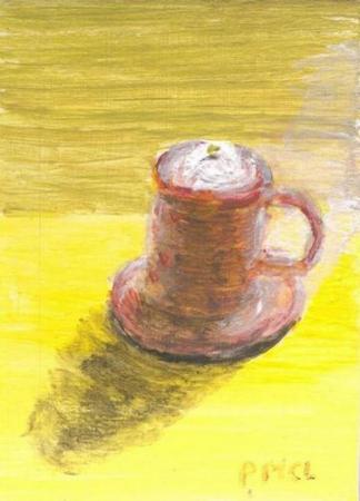 'Coffee Time'  2.5 x 3.5 gessoed mat board oil painting