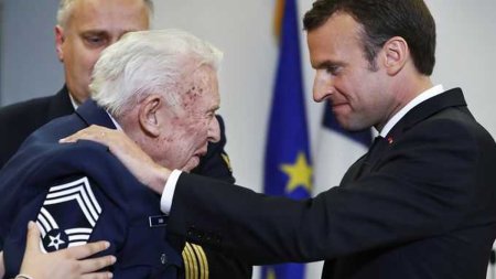 My 94 yr. old Dad with French President Macron