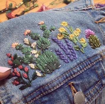 Embroidery on blue jeans