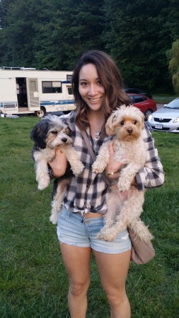 Daughter Kristin and her pups, Point Grey