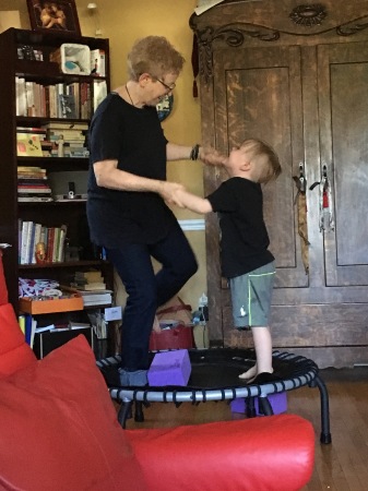 Jumping with my grandson Hunter