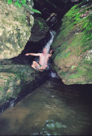 Paul in the freezing waterfall in Sept 2000