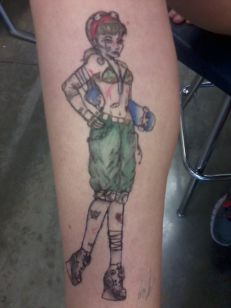 Jordans tatoo pinup she drew on her Uncles arm