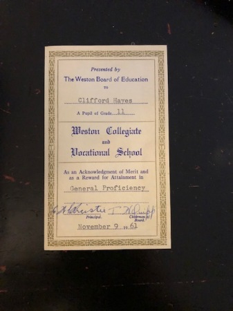 General Proficiency Award Nov 9, 1961 Grade 11