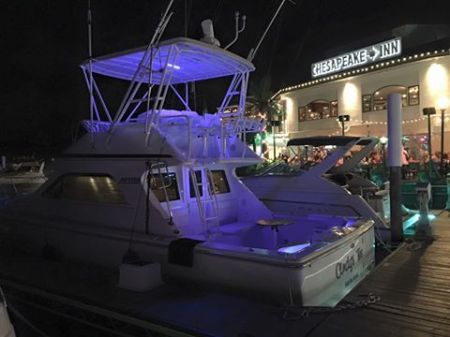 Our boat lit up at Chesapeake City. 